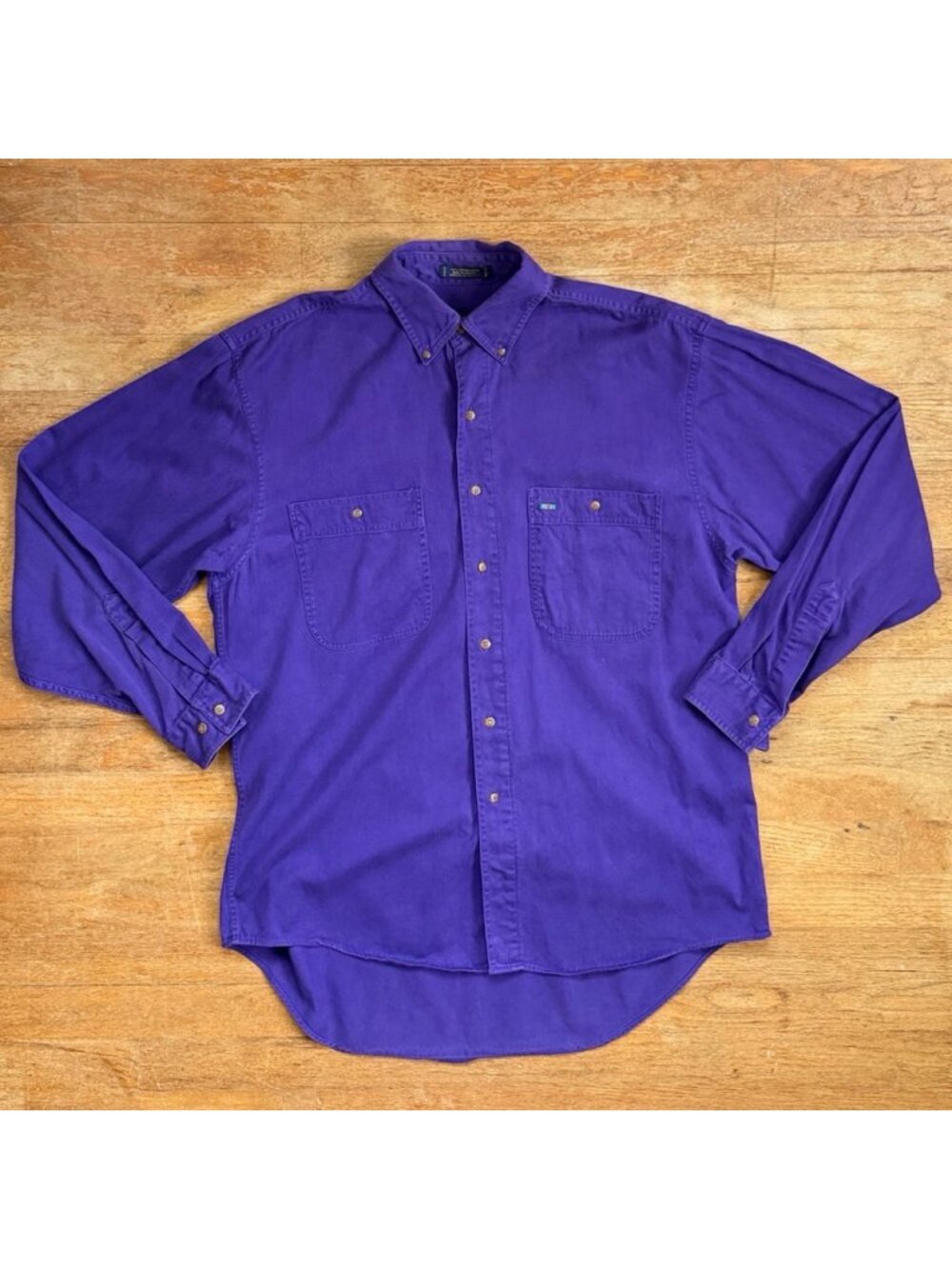 Vintage Mens Purple Cotton Utility Shirt Size Medium 90s Colors Alexander Julian